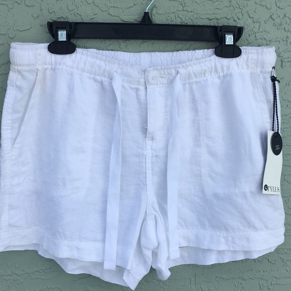 STYLUS Pants - Stylus NWT 100 % Linen White Shorts Size S